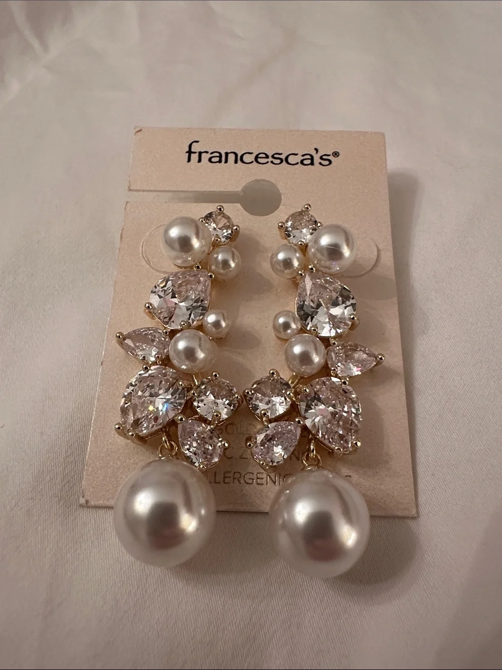 Francesca's Collections Gold-Tone Pearl and Clear Crystal Drop Earrings
